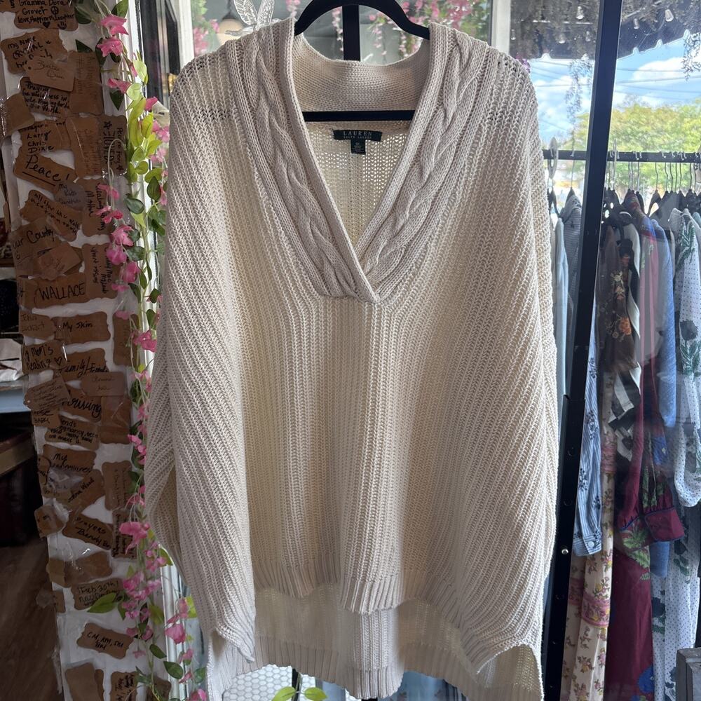 Wmn Lauren Ralph Lauren Ivory Shawl Collar 100% Cotton Pullover Sweater Size 3xl